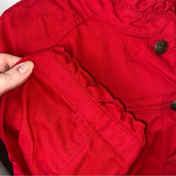 Sandro Studio Size 2X Red Jacket with Ruffled Edges and Breast Pockets - Picture 7 of 13